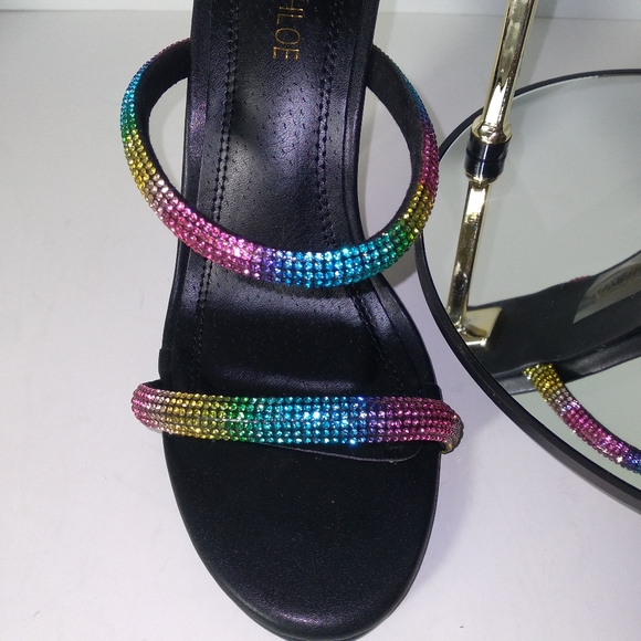 Chase + Chloe Women's Black/Multicolor 3 Strap Zip Up Heels Size 8 - Picture 6 of 10